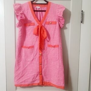 Tweed Bow Button Dress, Size L